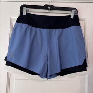 On Running Light Blue Women's Athletic Shorts with Black Waistband